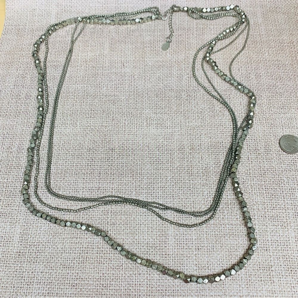 Silver Triple Strand Metal Bead Necklace